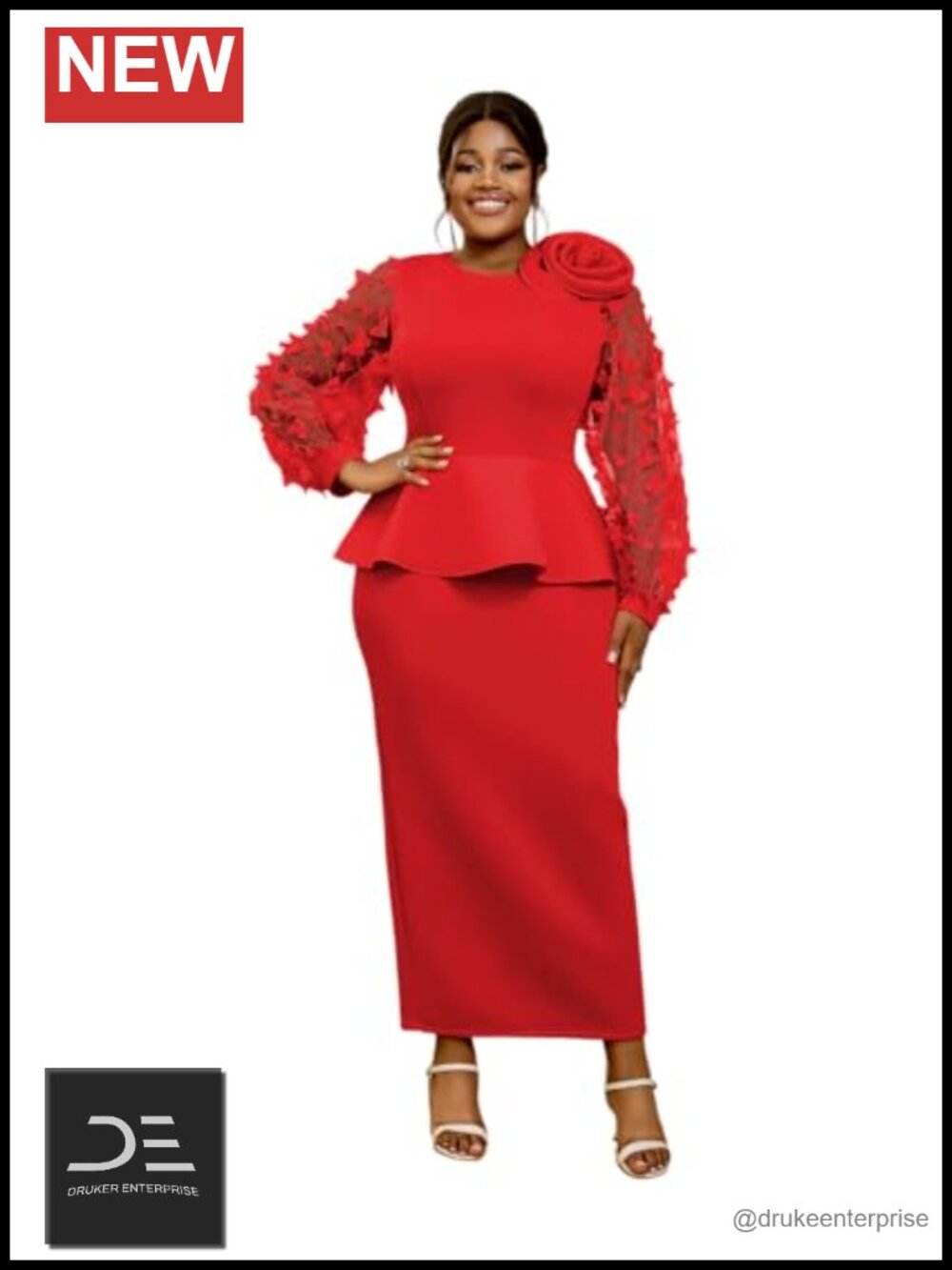 Women's Butterfly Mesh Bishop Sleeve Peplum Bodycon Maxi Evening Dress